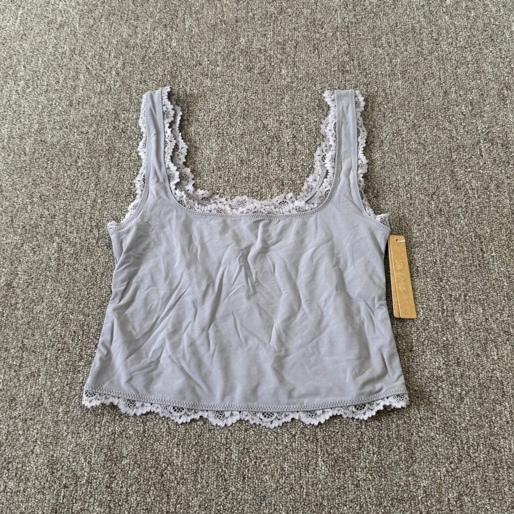 SKIMS Fits Everybody Lace Tank Zinc MultiGrey Purple Crop Top TP-TNK-5378W Small
